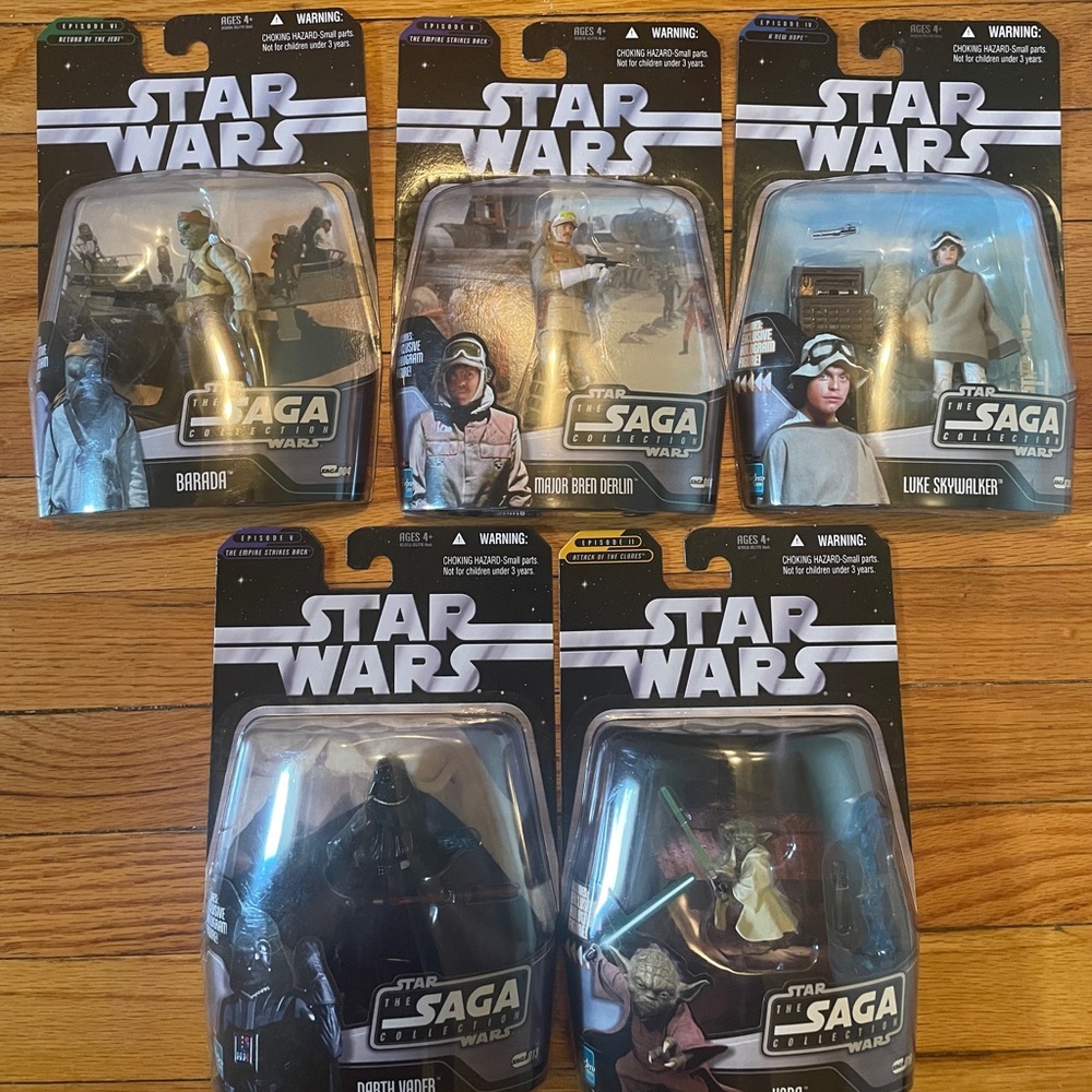 NIB STAR WARS LOT OF 5 ~The Saga Collection ~ Vader/Leia/Derlin/Yoda/Barada
